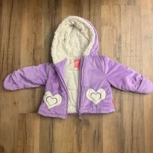 Wippette Kids Purple and White Heart Coat hooded full zip mittens 9 month Girl